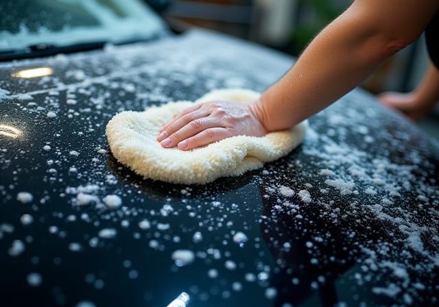 Dettaglio di un lavaggio a mano su un'auto di lusso